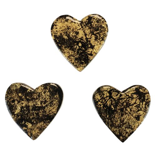 Floristik24 Coeurs en bois coeurs décoratifs effet brillant or noir 4,5 cm 8pcs