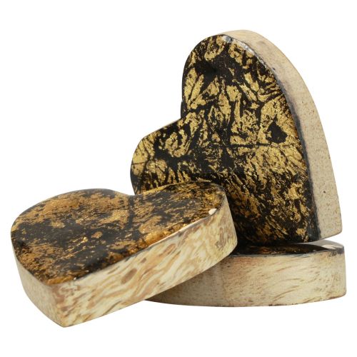 Article Coeurs en bois coeurs décoratifs effet brillant or noir 4,5 cm 8 pcs