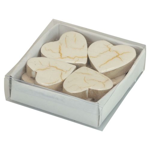 Article Coeurs en bois coeurs décoratifs or blanc brillant craquelé 4,5 cm 8 pcs