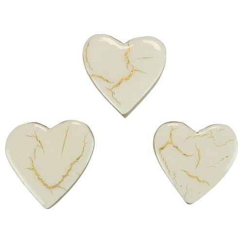 Article Coeurs en bois coeurs décoratifs or blanc brillant craquelé 4,5 cm 8 pcs