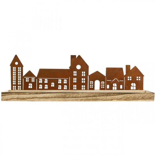 Floristik24 Plateau décoratif bois rectangulaire patiné maisons 50×17cm