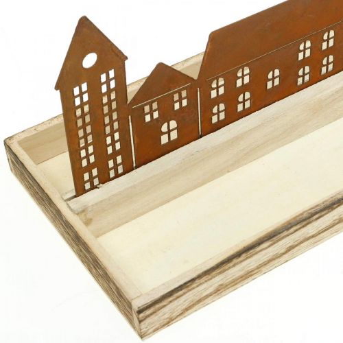 Floristik24 Plateau décoratif bois rectangulaire patiné maisons 50×17cm