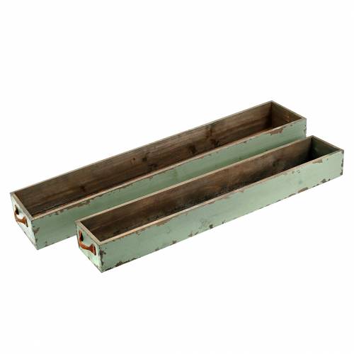 Floristik24 Jardinière en bois avec poignées vert antique 74 × 14/66 × 11cm lot de 2