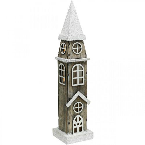 Article Tour de la maison lumineuse en bois Clocher de l&#39;église de Noël H45cm