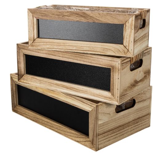 Boîte en bois avec tableau noir pour étiquetage, lot de 3, 36 cm acheter | Floristik24.be