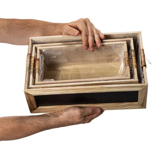 Boîte en bois avec tableau noir pour étiquetage, lot de 3, 36 cm | Floristik24.be