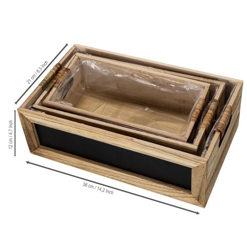 Boîte en bois avec tableau noir pour étiquetage, lot de 3, 36 cm | Floristik24.be