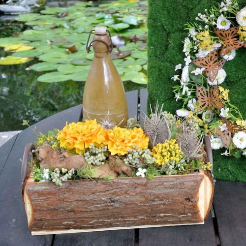 Article Caisse en bois à planter, cache-pot avec anses, bac à fleurs avec écorce 45,5 cm