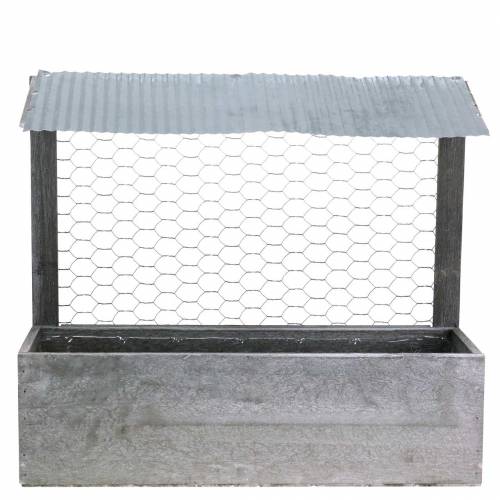 Floristik24 Jardinière en bois avec toit en tôle et fil de lapin lavé gris 38 × 13.5cm H34cm