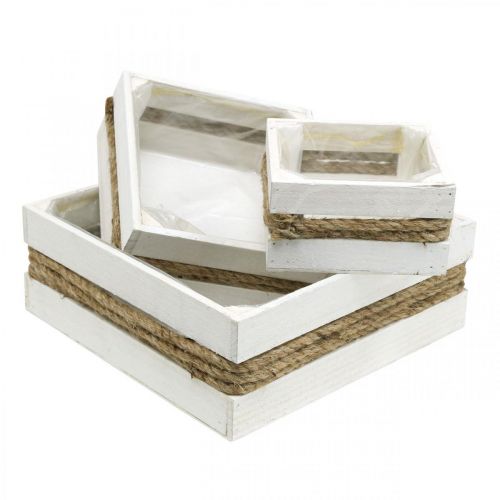 Bac à plantes bois blanc avec bac à corde pour plantation 15/20/30cm lot de 3