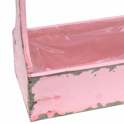 Floristik24 Boîte à outils pour panier à plantes avec poignée en jute rose aspect usé 28x12x24cm 1 pièce