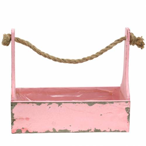 Floristik24 Boîte à outils pour panier à plantes avec poignée en jute rose aspect usé 28x12x24cm 1 pièce