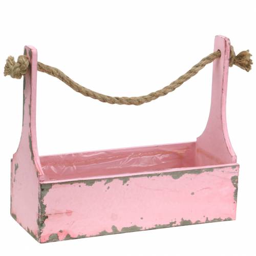 Floristik24 Boîte à outils pour panier à plantes avec poignée en jute rose aspect usé 28x12x24cm 1 pièce