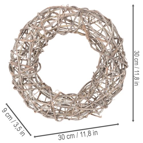 Couronne en bois, couronne décorative, blanc naturel, Ø30cm, H9.5cm | Floristik24.be