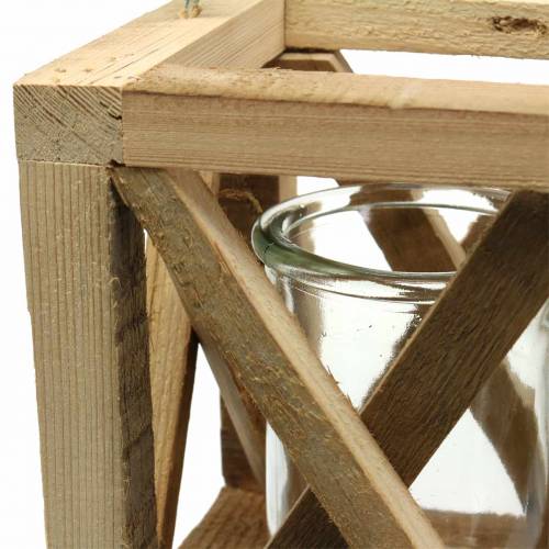 Floristik24 Lanterne décorative en bois avec verre naturel 14x14cm H17cm