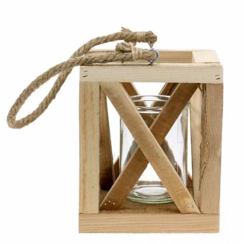 Floristik24 Lanterne décorative en bois avec verre naturel 14x14cm H17cm