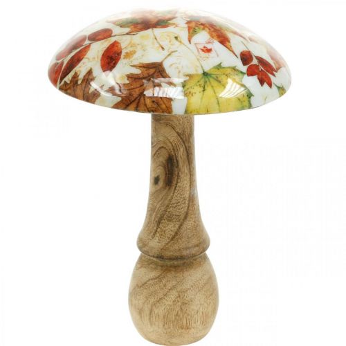 Floristik24 Champignon en bois déco feuilles d'automne blanc, décoration automnale colorée Ø13cm H19cm