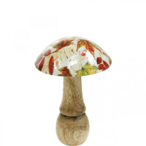 Déco champignon en bois feuilles d&#39;automne blanc, décoration de table champignon coloré Ø10cm H15cm