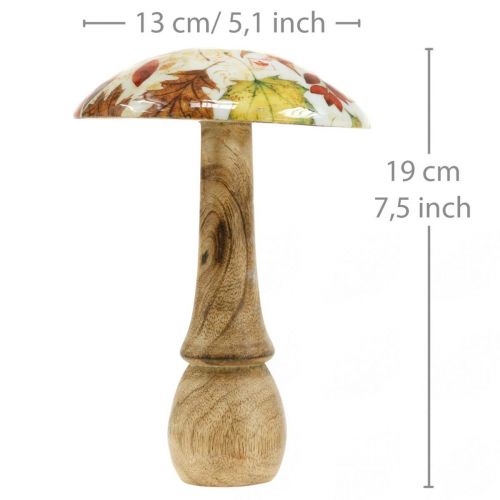 Champignon en bois déco feuilles d'automne blanc, décoration automnale colorée Ø13cm H19cm | Floristik24.be