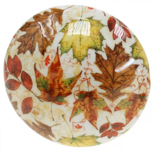 Floristik24 Champignon en bois déco feuilles d&#39;automne blanc, décoration automnale colorée Ø13cm H19cm