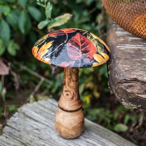 Floristik24 Champignon en bois décoration feuilles colorées décoration automne noir, coloré Ø13cm H19cm