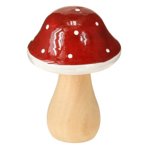 Champignons en bois, champignons vénéneux, décoration, bois, FSC, rouge-brun, H6,5/7 cm, 4 pièces