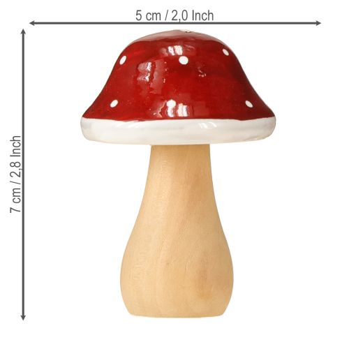 Floristik24 Champignons en bois, champignons vénéneux, décoration, bois, FSC, rouge-brun, H6,5/7 cm, 4 pièces