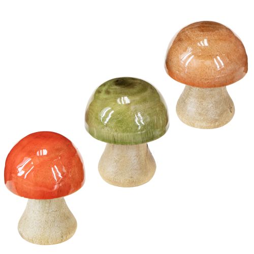 Champignons en bois décoration d&#39;automne champignons vert rouge orange H6.5cm 9 pcs