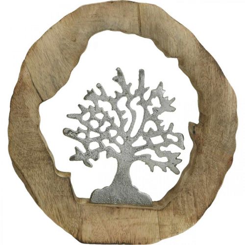 Article Déco sculpture arbre dans un anneau en bois décoration de table à poser 22×21×4cm