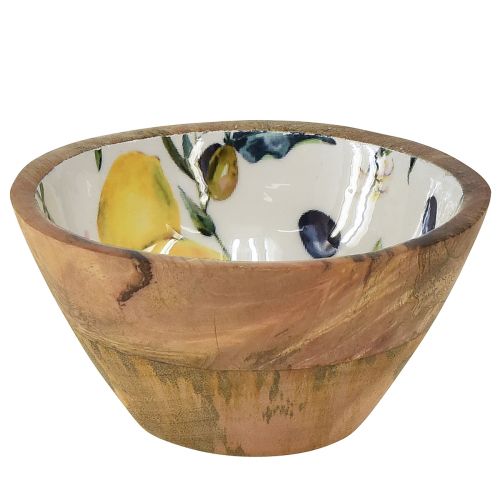 Floristik24 Bol en bois manguier motif olives citron Ø13,5cm H7cm