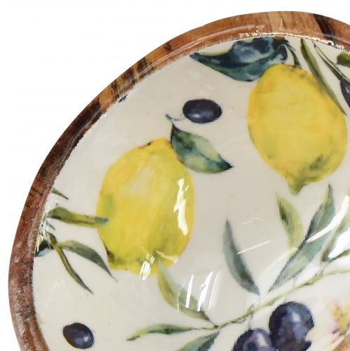 Floristik24 Bol en bois manguier motif olives citron Ø13,5cm H7cm