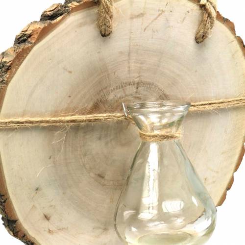 Article Disque en bois avec vase en verre à suspendre Ø22cm