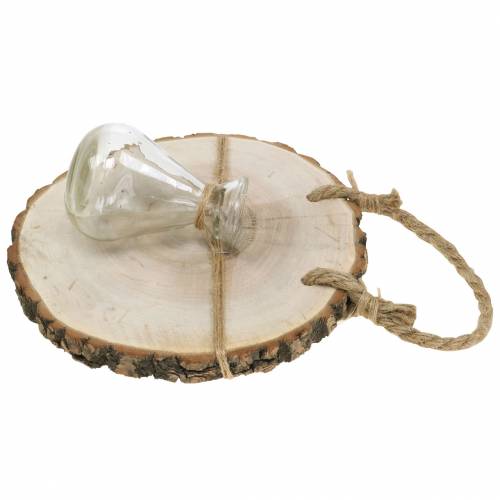 Floristik24 Disque en bois avec vase en verre à suspendre Ø22cm