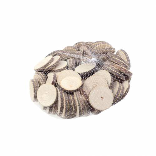 Floristik24 Disques en bois rond naturel Ø3,5–5cm 400g dans un filet