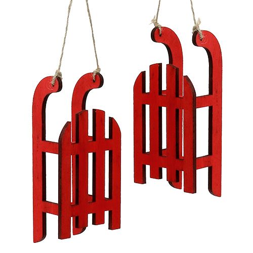 Floristik24 Traineau en bois à suspendre rouge 15cm 6pcs