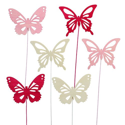 Floristik24 Papillon en bois avec fil rose ast. 8cm 18 pièces
