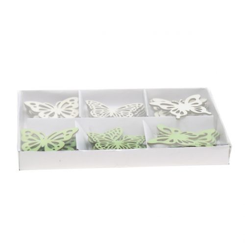 Floristik24 Papillon en bois vert / blanc 5cm 36pcs