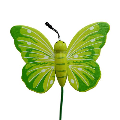 Article Papillons en bois sur bâton, assortis en 3 couleurs, 8cm, 24 pièces