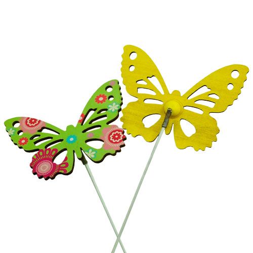 Floristik24 Papillons en bois sur le bâton dans des couleurs assorties. 9cm