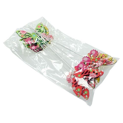 Floristik24 Papillons en bois sur le bâton dans des couleurs assorties. 9cm