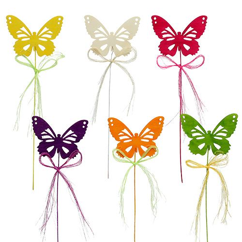 Floristik24 Papillons en bois sur fil triés par couleur 8cm 24P