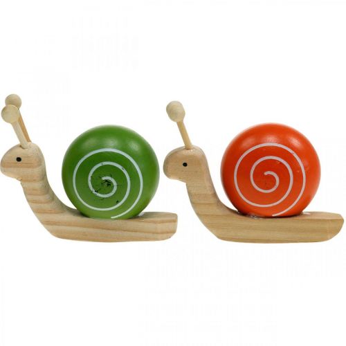 Floristik24 Escargots en bois pour la décoration, printemps, escargot de jardin vert-orange, décoration de table 6pcs