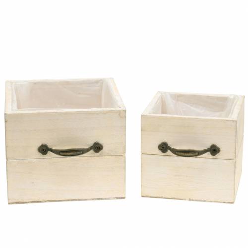 Floristik24 Jardinière bois tiroir crème 15×15cm/12×12cm lot de 2