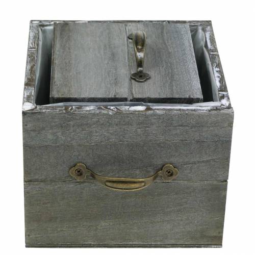 Article Jardinière bois tiroir gris délavé 15×15cm/12×12cm lot de 2