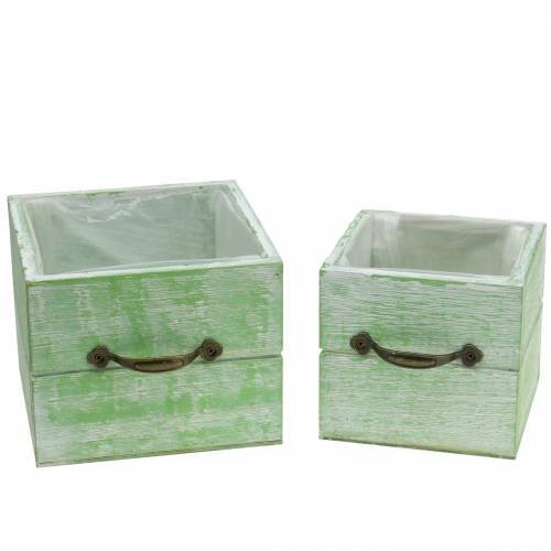 Floristik24 Jardinière tiroir en bois vert clair 15x15/12x12cm lot de 2