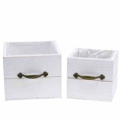 Jardinière bois tiroir blanc 15x15/12x12cm lot de 2