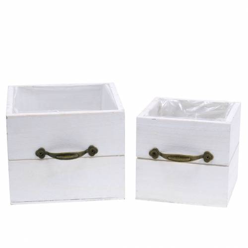 Floristik24 Jardinière bois tiroir blanc 15x15/12x12cm lot de 2