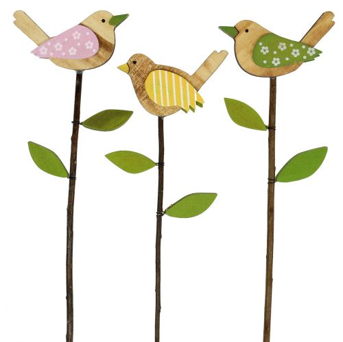 Floristik24 Broche en bois oiseau couleur L30cm 9pcs