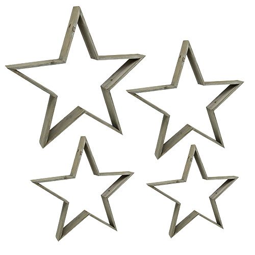 Floristik24 Set de 4 étoiles en bois debout gris 29cm - 61cm
