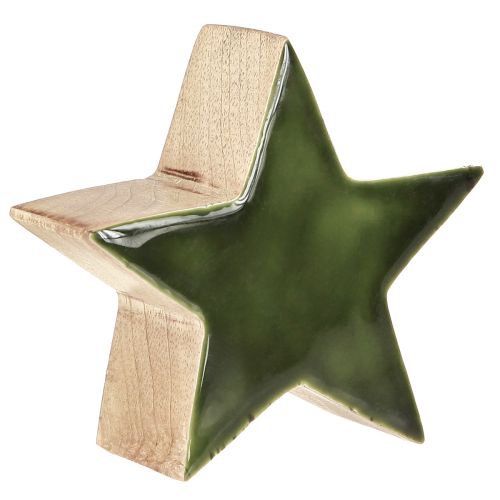 Décoration de table en bois de manguier étoile naturelle verte étoile en bois Ø10cm 3 pcs